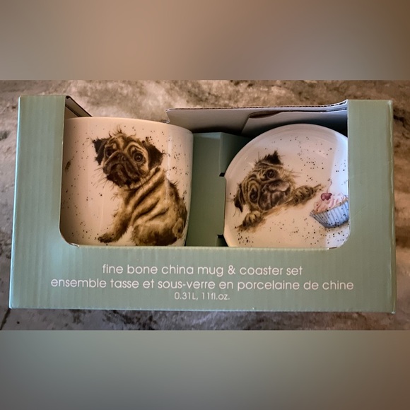 Royal Worcester Wrendale Designs Pug Love Mug & Coaster Set NWOT - Picture 2 of 3